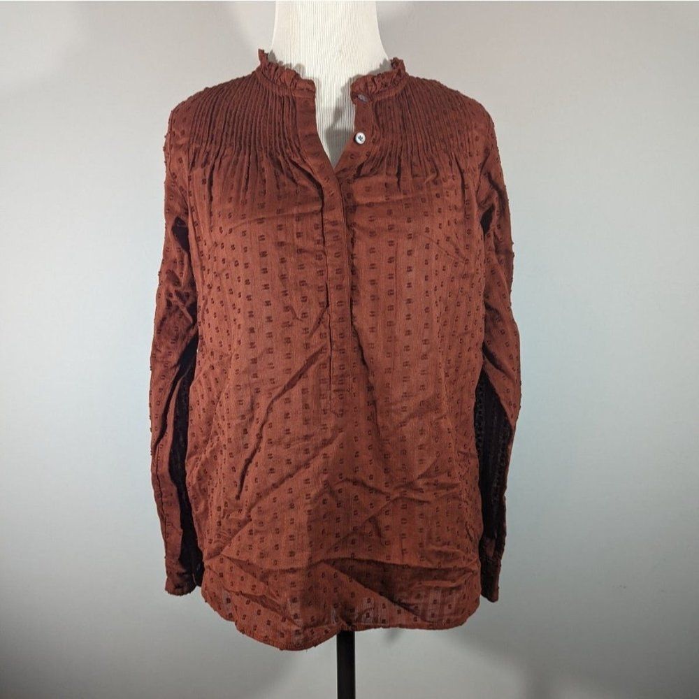 Point‎ Sur J.Crew Top Women Sz 0 Brown Peasant Lagenlook Neutral Boho Blouse